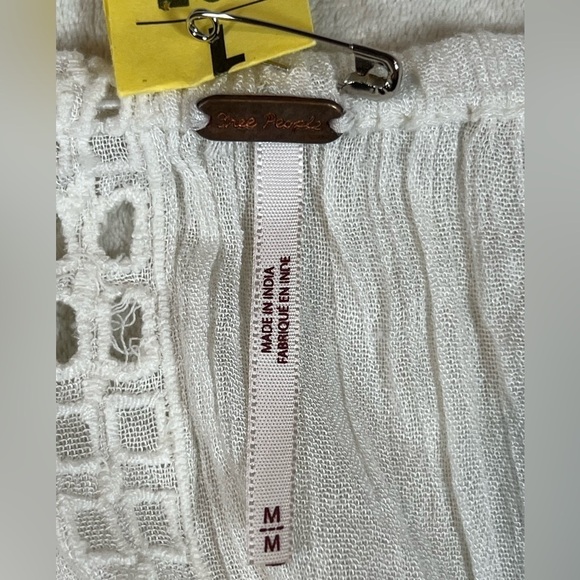 Free People Medium Boho Lace Cotton White Tunic Blouse Flowey Chic Drape Shirt - Picture 3 of 8